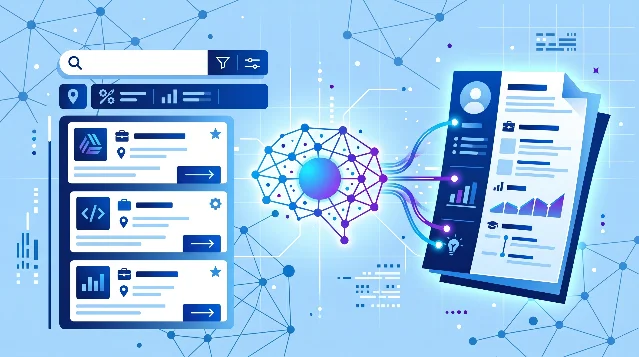 AI 求职工具盘点封面:数字化求职界面与 AI 匹配示意图