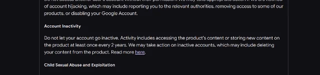 The Account Inactivity clause in Playground's community guidelines, defining activity as touching the product once every two years and warning that content may be deleted