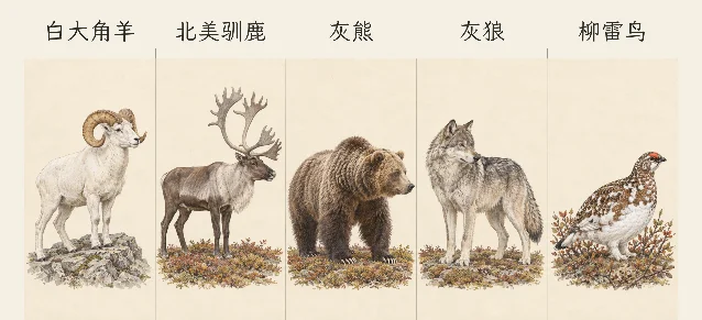迪纳利山高山与低地动物辨认图版