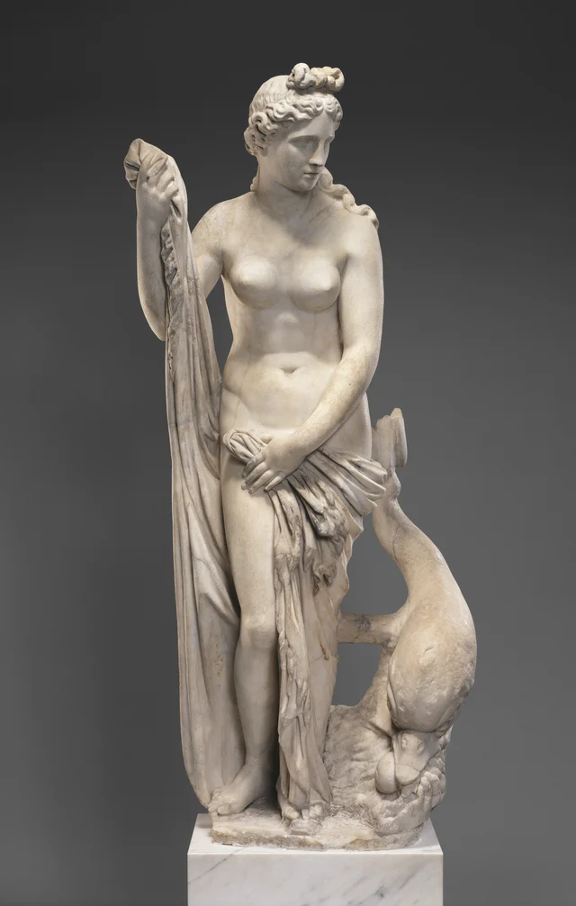 The Mazarin Venus, full front view — standing nude figure with drapery and dolphin support at right leg
