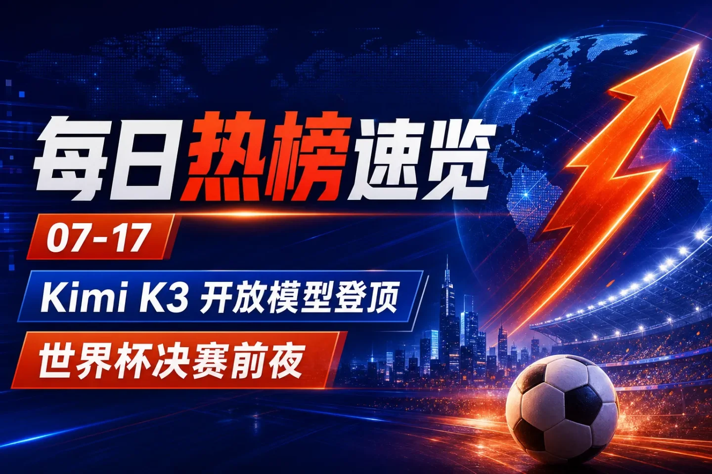 热榜速览|07-17:Kimi K3 开放模型登顶,世界杯决赛前夜