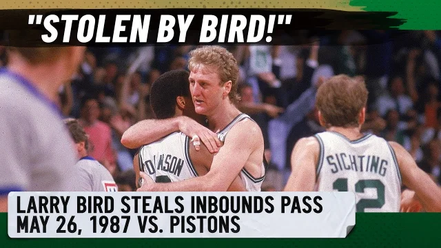 NBC Sports Boston video thumbnail — Larry Bird steals inbounds pass from Isiah Thomas, May 26, 1987