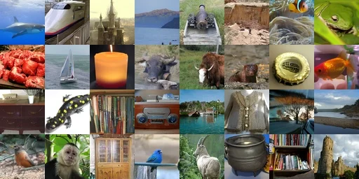 JLT-B/1 class-conditional ImageNet 256×256 samples using 50-step Heun sampling, showing generation quality of the 130M clean-latent prediction model