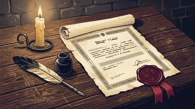 A symbolic parchment scroll with wax seal representing the Magna Carta's historic legal legacy