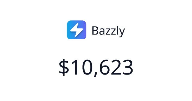 Bazzly $10,623 all-time revenue milestone as displayed on TrustMRR