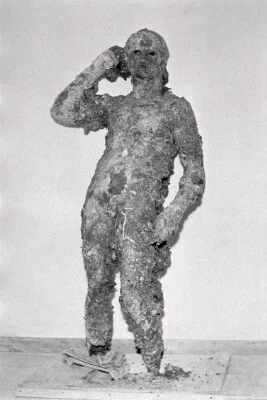 Victorious Youth covered in marine encrustation, before conservation treatment
