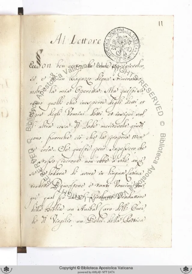 Folio IIr of Ott.lat.2305 — the opening of de Rossi's preface to the reader