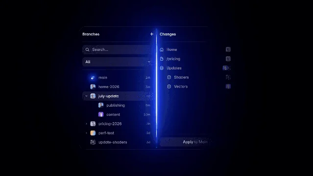 Framer Branching 的分支与变更面板