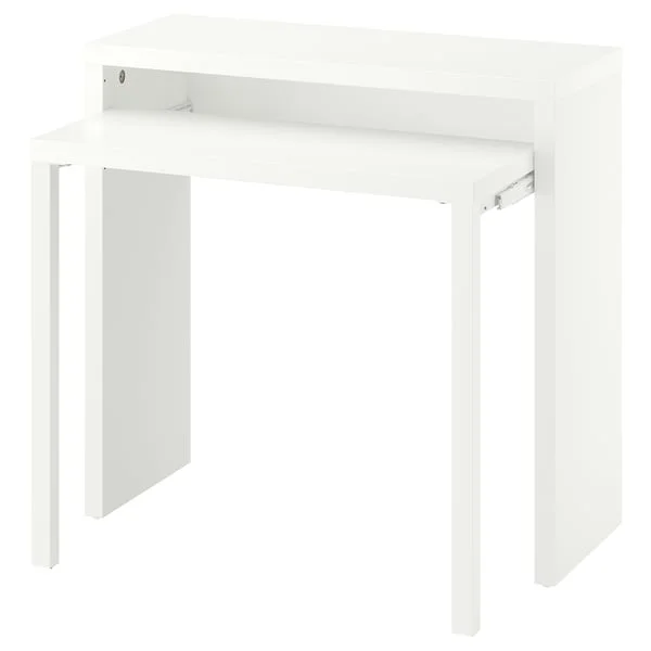 IKEA LÄNGDHOPP white pull-out desk with extension leaf pulled out