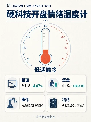 截至6月26日18:00｜硬科技开盘情绪低迷偏冷