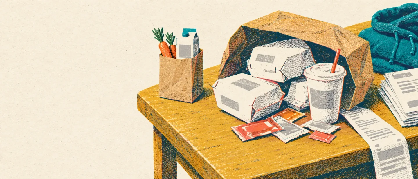 Household T spends $1,062 a month on food someone else cooked. Groceries cost $347.