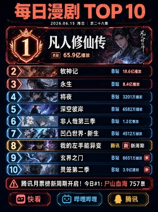 每日漫剧 Top 10｜2026.06.15 三平台热度综合榜