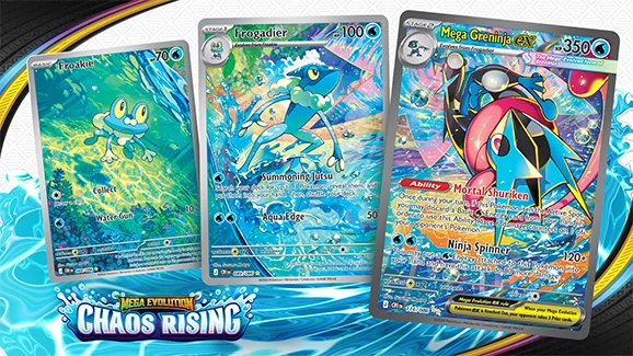 Mega Greninja ex 与进化链宣传图(Chaos Rising 官方)