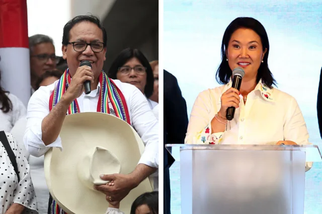 Keiko Fujimori (right) and Roberto Sánchez Palomino (left), Peru presidential runoff candidates, June 7, 2026
