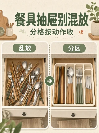 餐具抽屉别混放，分格按动作收更顺手
