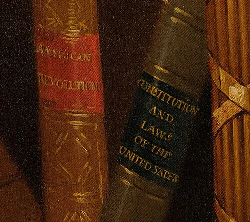 Book spines visible in the Lansdowne portrait: 'American Revolution' and 'Constitution and Laws of the United States'