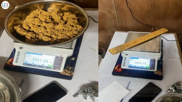 Blocks of gold and rough gold chains displayed after the DRI Mumbai melting-facility seizure