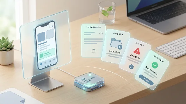 AI 辅助生成界面状态卡片示意
