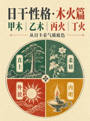 八字入门图解 · 第十七期：日干性格木火篇：甲木、乙木、丙火、丁火