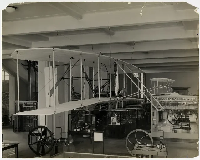 The 1903 Wright Flyer on display at the Science Museum, London, circa 1930s