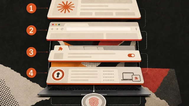Conceptual view of the Mac software stack required for Claude and 1Password browser automation.