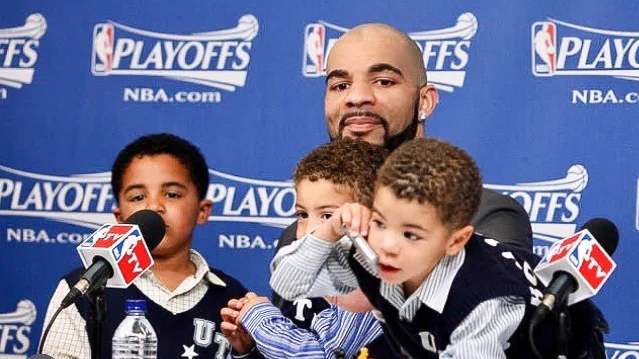 Carlos Boozer with his sons during Cameron Boozer's NBA.com draft feature