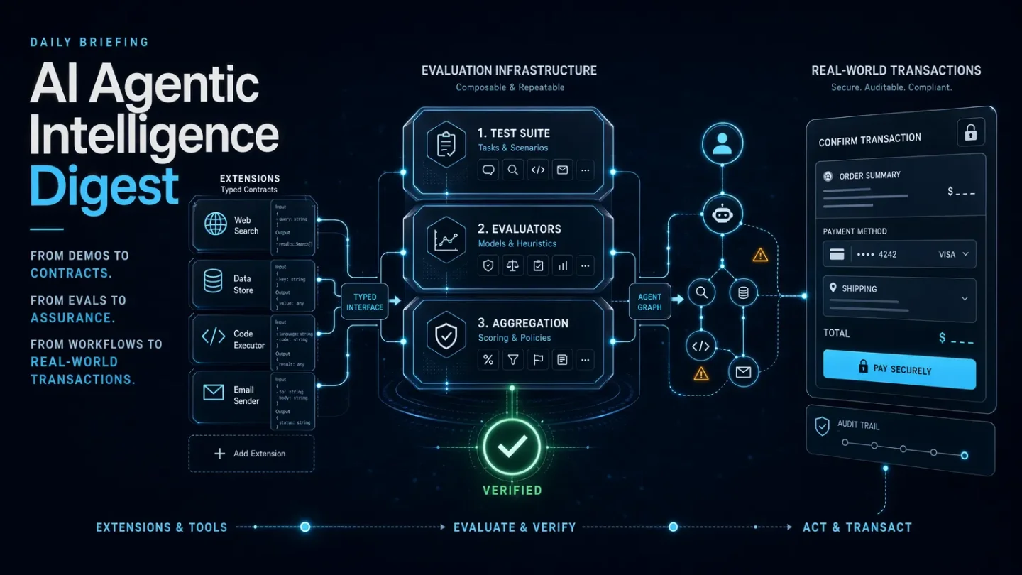Agents get extension contracts, evaluation rigs, and real-world actions