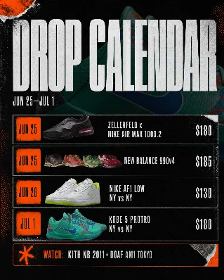 Jun 25–Jul 1 Drop Radar: Kobe 5 NY vs NY, Zellerfeld Air Max & Kith Watch