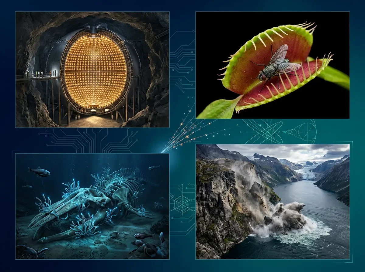 This week in Nature & Science: underground neutrinos, a snapping plant mystery solved, 5-million-year whale bones, and an Alaskan near-miss