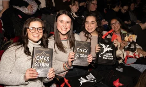 Fans of Rebecca Yarros at the Onyx Storm midnight launch event in New York City, January 2025