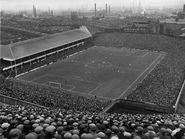 Packed terraces at Ibrox Park, May 1961 — AI-generated illustration