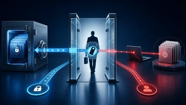 离职身份撤回与残留文件路径的示意图