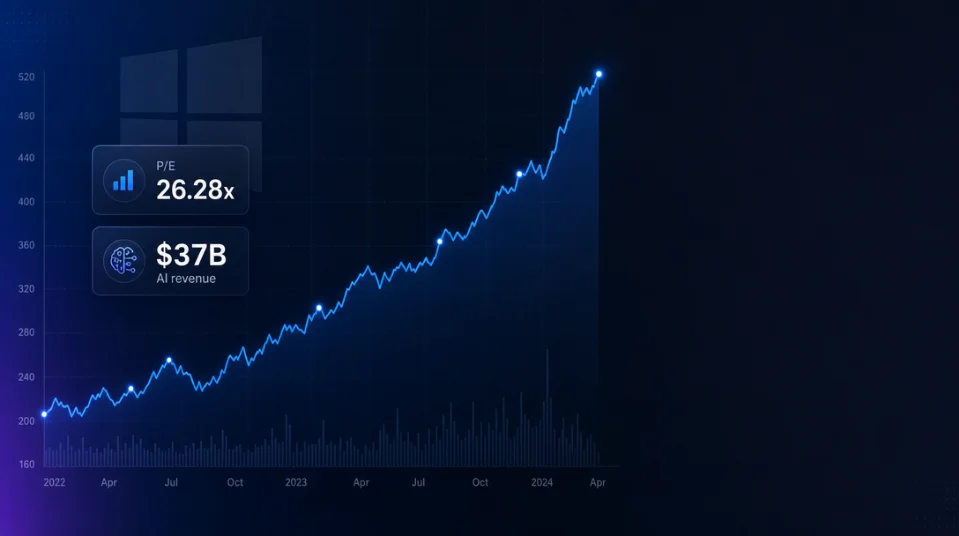 Microsoft (MSFT) — 30% ROE, $71.6B FCF, and a P/E 22% below its own 5-year average