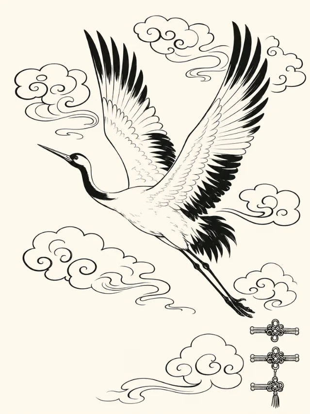 Ink wash crane and cloud pattern — neo-Chinese style T-shirt design concept