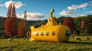 There's a Beatles-themed submarine in a New Zealand paddock, and it has 939 five-star reviews