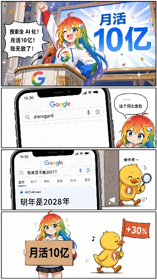 翻车 · Google AI 搜索上线，结果连「明年是哪年」都答错了 🦆