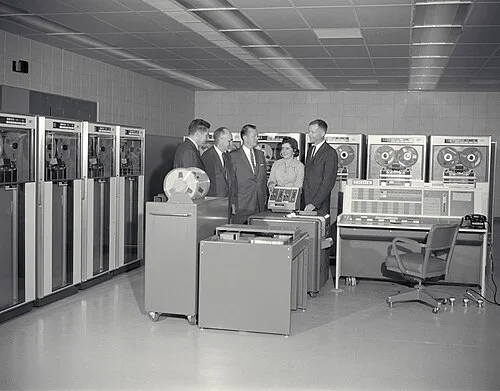 IBM 7090 mainframe computer room, late 1950s — software came bundled with hardware at no separate charge until IBM's 1969 announcement