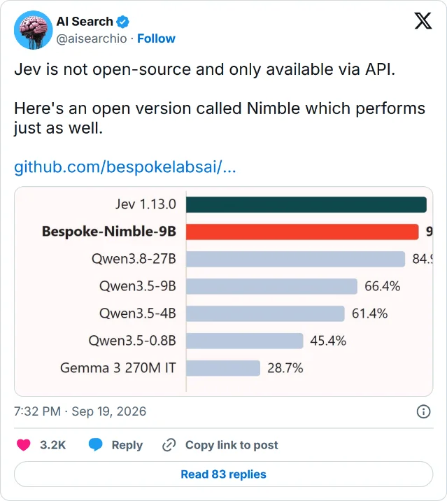 AI Search 介绍 Nimble 的 X 帖子截图