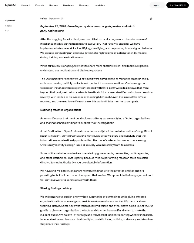 OpenAI 汇总页 9 月 25 日「通知与披露流程」条目的正文