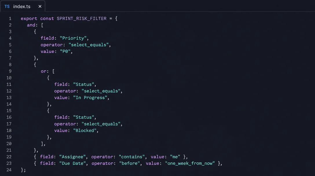 Build a sprint risk dashboard with Notion API compound filters