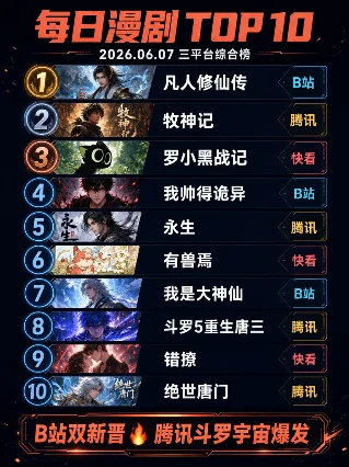 每日漫剧 Top 10｜2026.06.07 三平台热度综合榜