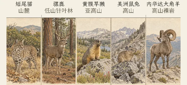 惠特尼山各海拔带的代表动物