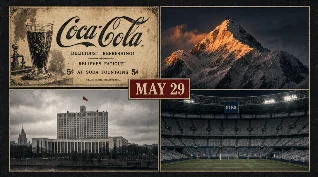 May 29: a 5-cent soda that outlasted its formula, a watch company that won Everest without reaching the summit, the vote that built Russia's oligarchs, and a president re-elected four days before resigning