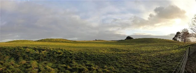 The burial mounds at Sutton Hoo today, near Woodbridge, Suffolk. Mound 1 (foreground) held the ship burial.