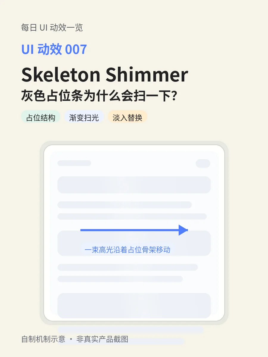 UI 动效 007:Skeleton Shimmer,为什么灰色占位条会扫一下