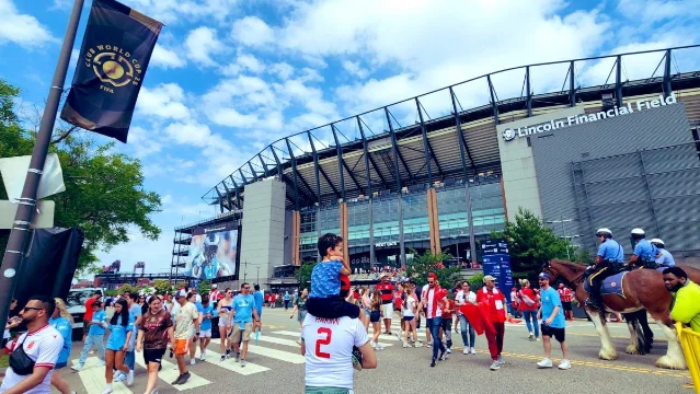 Fans outside Philadelphia Stadium during a major soccer event