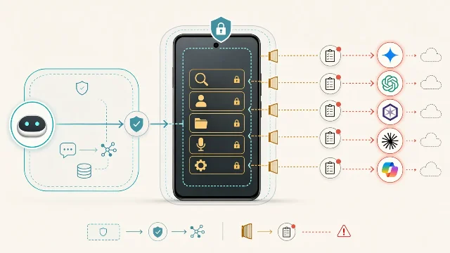 Android 设备边界与第三方 AI 访问的概念示意