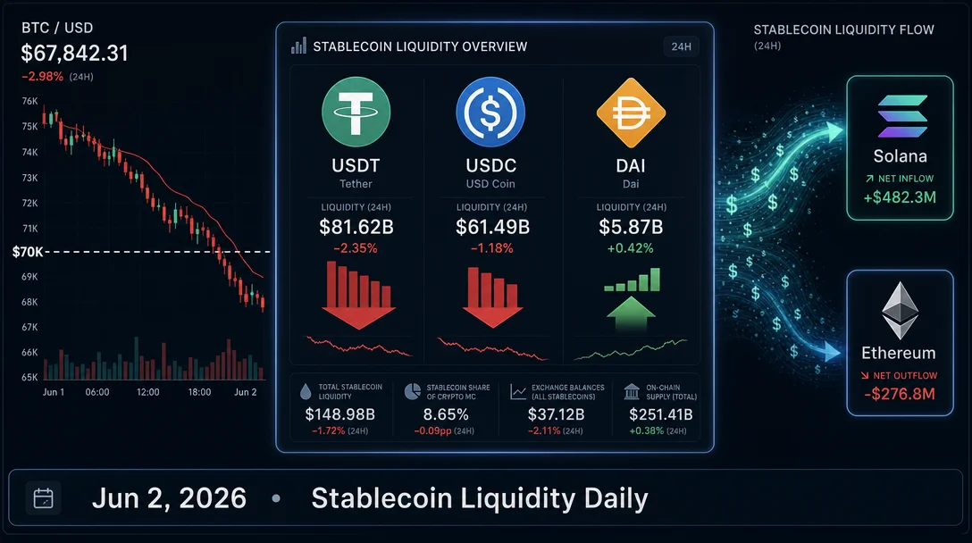 Stablecoin liquidity daily (Jun 2): USDT burn decelerates, Solana USDC surges $304M