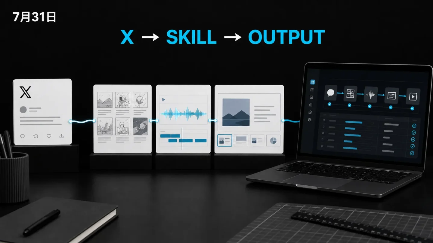 X 内容创作 Skill 每日雷达|7 月 31 日:3 个 A 层信号,把创作链路推到成片与可编辑演示