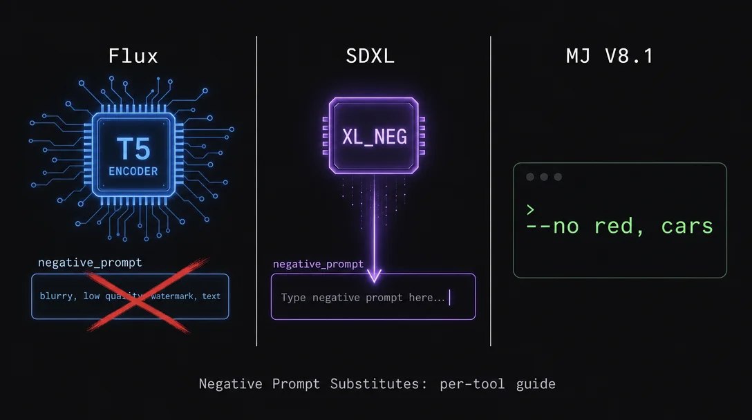 Negative prompt substitutes: what actually works on Flux, SDXL, and MJ V8.1